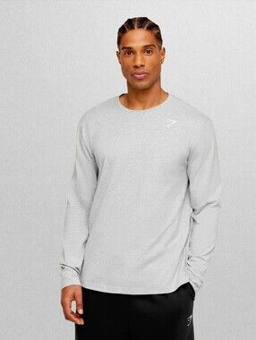 NWT Gymshark Crest Long Sleeve T-Shirt Light Grey Marl Men's Large